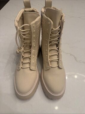 Dolce Vita Cream Lace-Up Canvas Combat Boots
